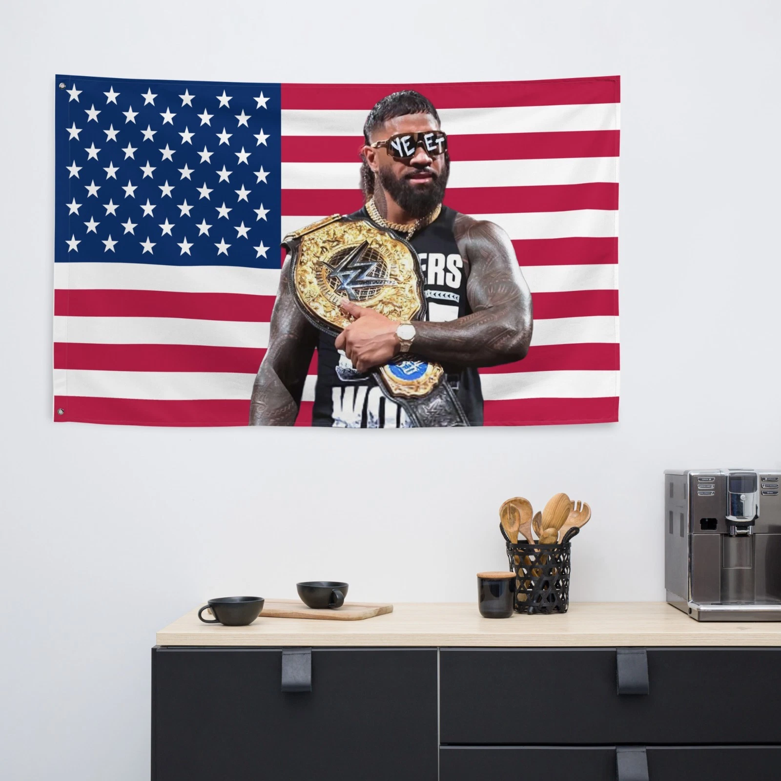 Jey Uso American Flag Tapestry – “Uso Pride” Wrestling Entertainment Flag