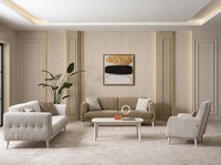 2X 3-Sitzer Sofa Sessel Beige Braun Stoff Modern Wohnzimmer Garnitur