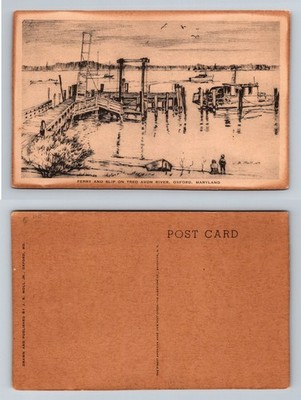 Oxford, MD-Maryland, Ferry Slip Tred Avon River Scene Vintage Postcard