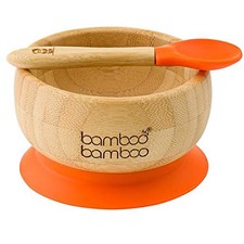Bamboo Baby Bowl and Spoon Set with Silicone Suction Cup 11.8oz Non-Toxic Toddle