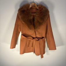 Vintage Women's Fox Fur Collar Coat Orange Ruse Lapine Small Real VTG