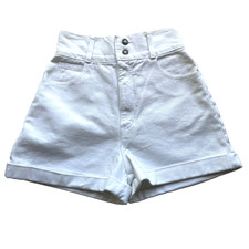 VTG 90's Express Women High Waist Denim Micro Shorts W27 Cuffed Nautical Preppy