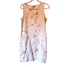 Habitat Grey Pink Floral Linen Mini Dress Womens S Beachy Summer Casual Natural