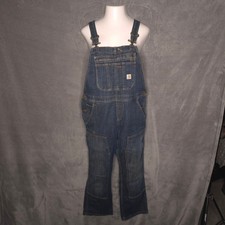 Carhartt Womens Denim Overalls L Medium Wash Double Knee Adjustable Workwear