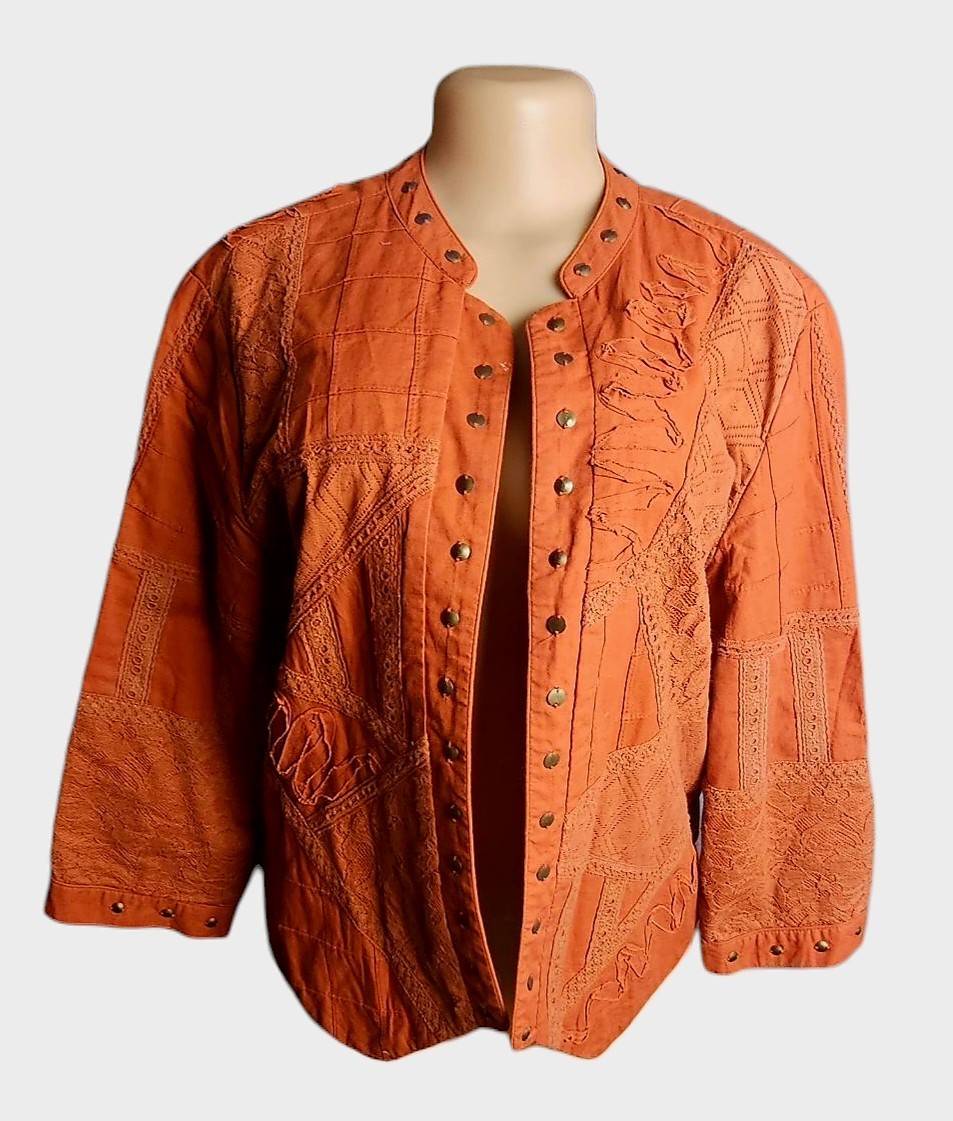 Multiples Orange Patchwork Embroidered Jacket Ope… - image 1