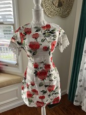 AX Paris White Red Floral Lace Sheath Dress Short Sleeve Size US 6