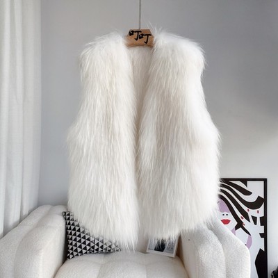 2026 Winter Women's Raccoon Fur Woven Fur Vest Mid Long New Real Fur Warm Vests