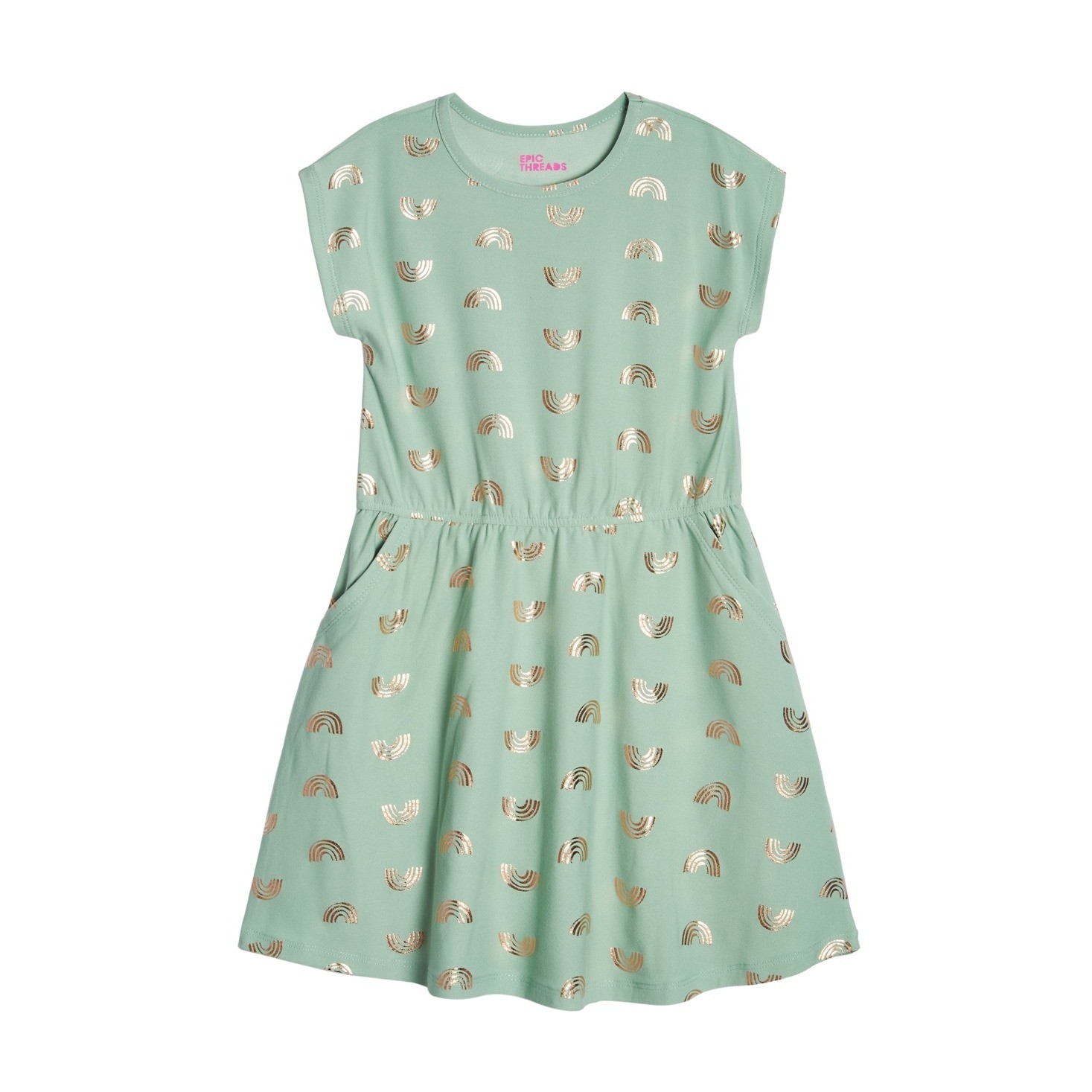 Epic Threads Girls All Over Rainbow Print Dress Pockets - Granite Green Size XL