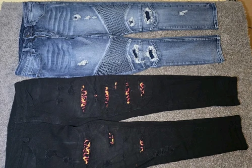 lot jean skinny homme rue 21 supreme flex taille 30/30 noir et bleu