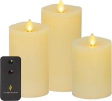 Luminara Realistic Battery Operated Flameless Pillar Candles, Ivory - Set of 3