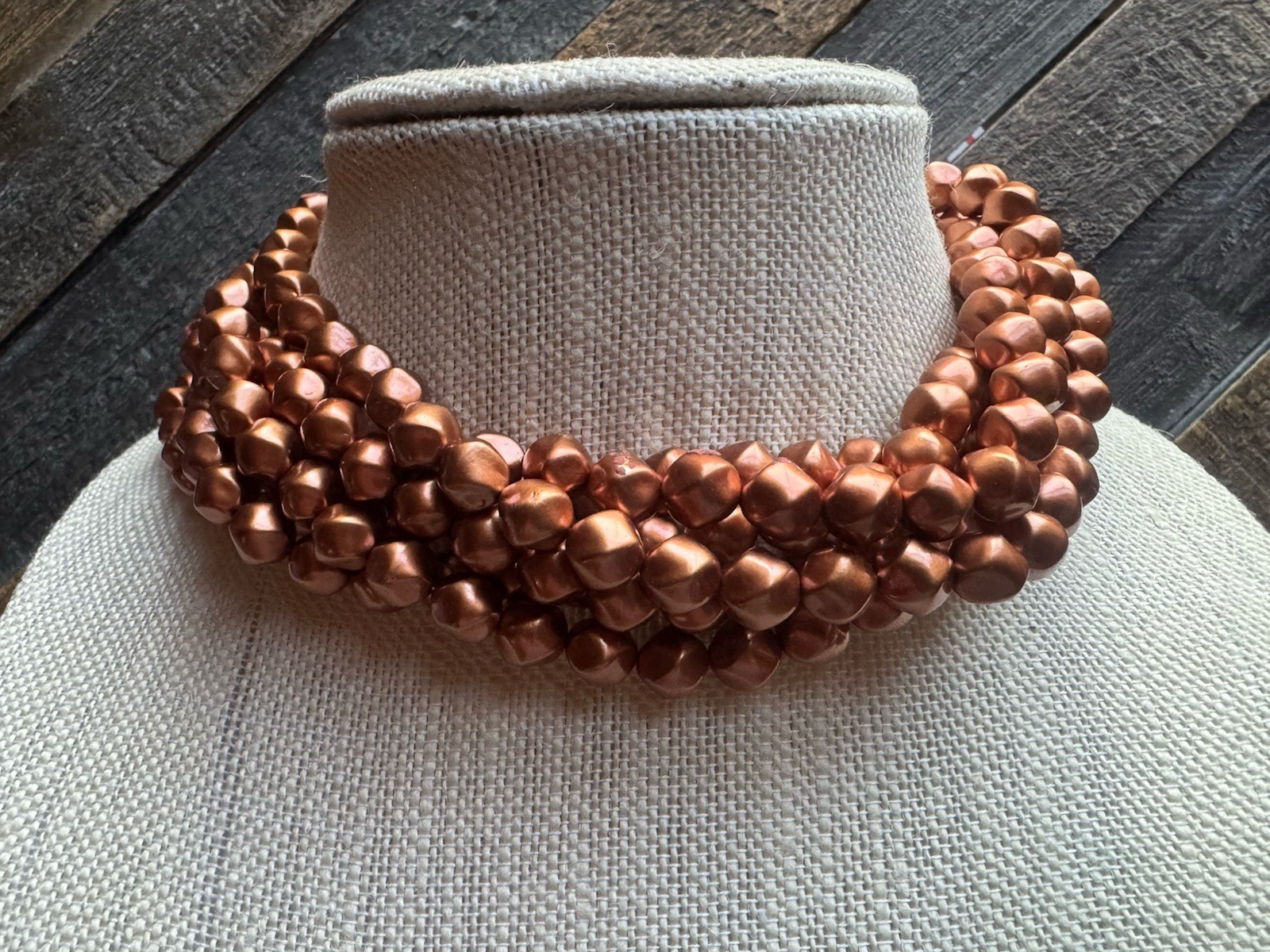 Vintage Carolee Gold Bead Strand Choker Necklace Roman Coin Clasp