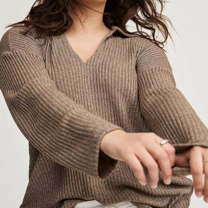 Torrid Womens Ribbed Collared Hacci Knit Bronze Sweater Plus Size1X Stretch