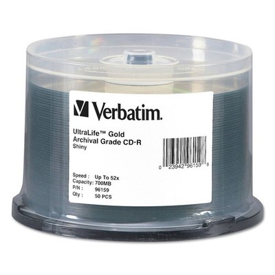 Verbatim 96159 700 MB/80 min 52X ARCH Grade CD-R Disc - Gold (50/Pack) New