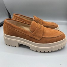 Patina by Portland Zoe Chunky Platform Penny Loafer Womens Size 7 Taupe Suede