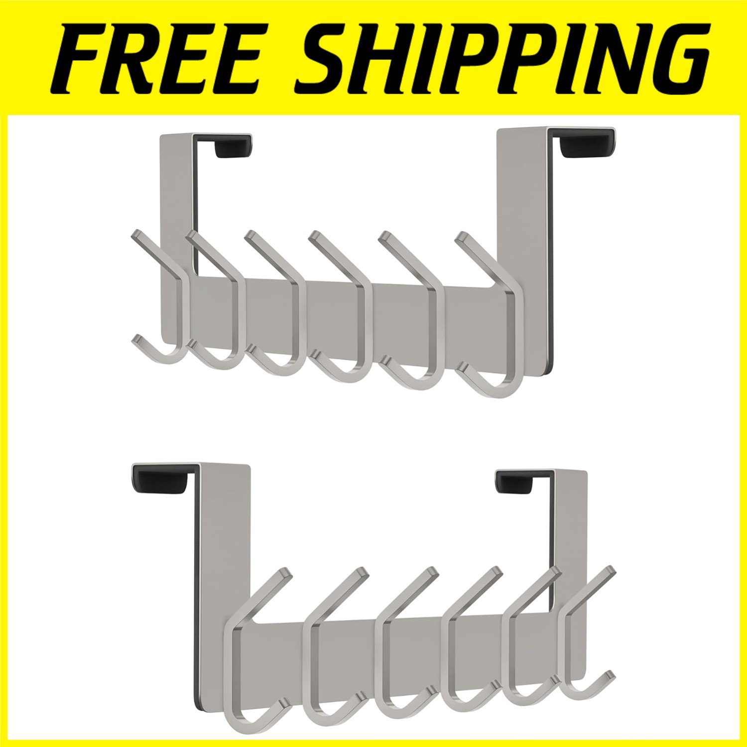 Stainless Steel Over the Door Hooks, 6 Double Hooks, 2 Pack