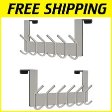 Stainless Steel Over the Door Hooks, 6 Double Hooks, 2 Pack
