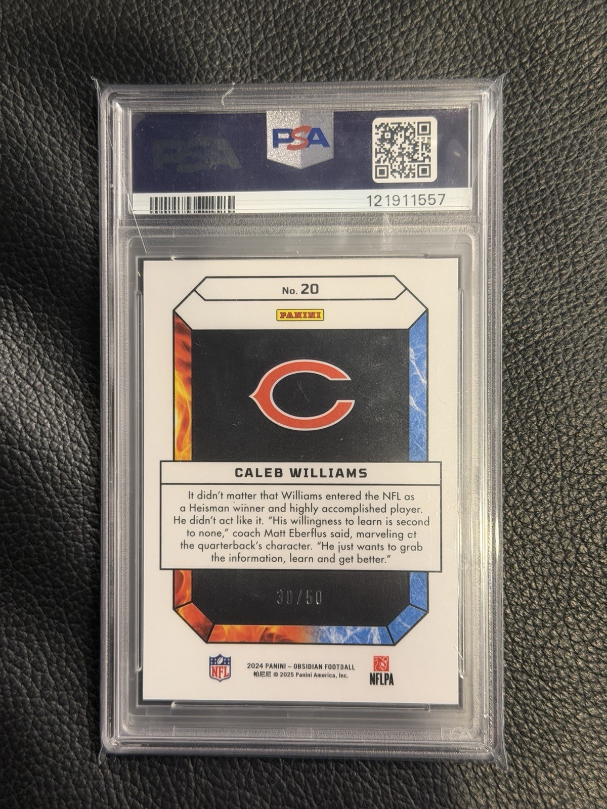 2024 Obsidian Caleb Williams Rookie Fire & Ice Purple /50 PSA 8 POP 2 Bears RC view 2