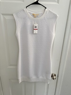 Michael Kors White Knit Logo Sheath Dress Sleeveless Short Crew Neck XS Regular