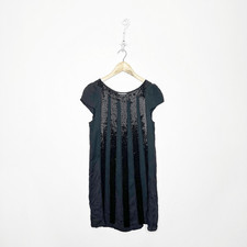 Alice + Olivia heavy beaded silk mini dress black short sleeve womens S small