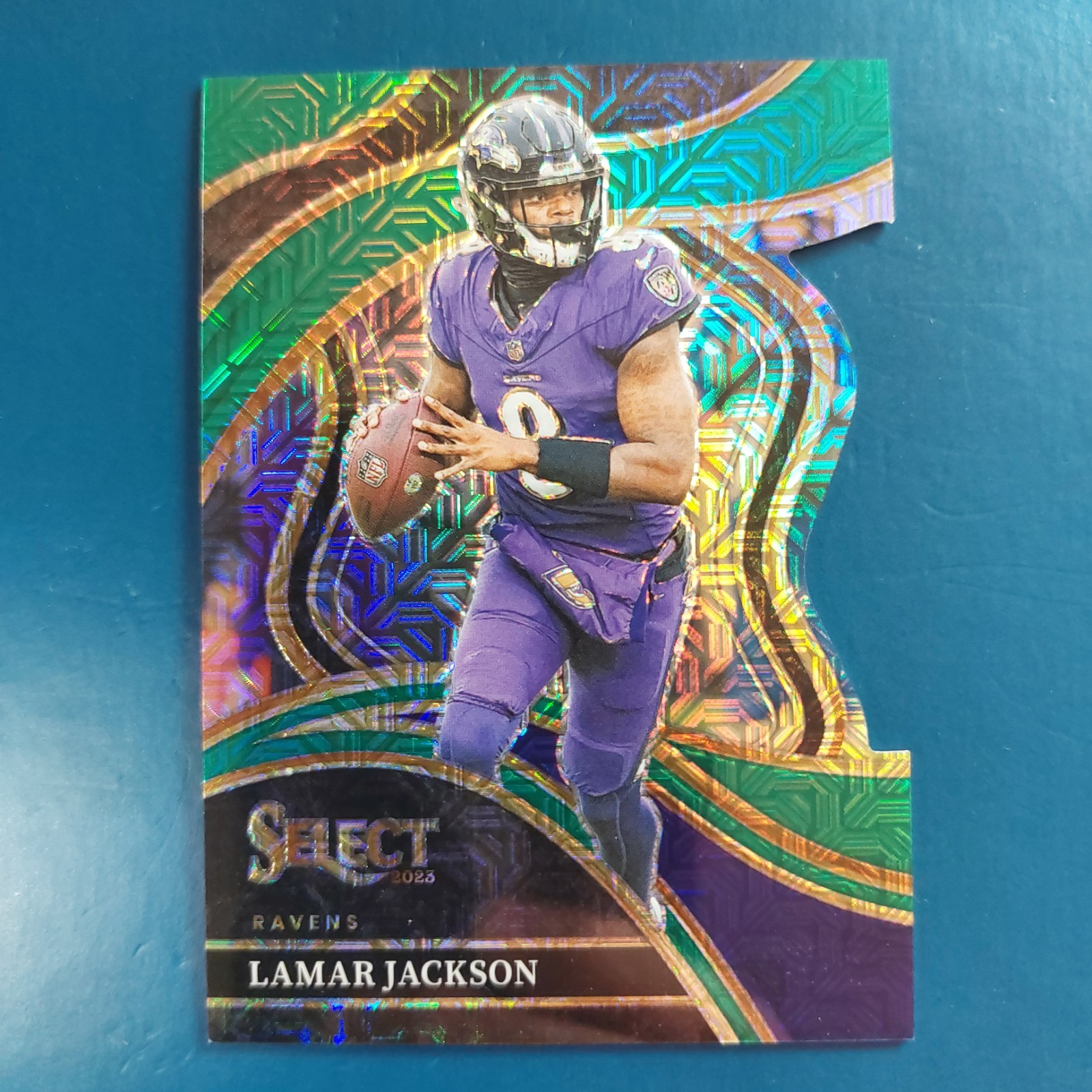 LAMAR JACKSON 2023 PANINI SELECT "CLUB LEVEL" GREEN MOJO DIE-CUT PRIZM #1/5 MINT