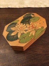 Vintage Hand Painted Wooden Box Water Lilies