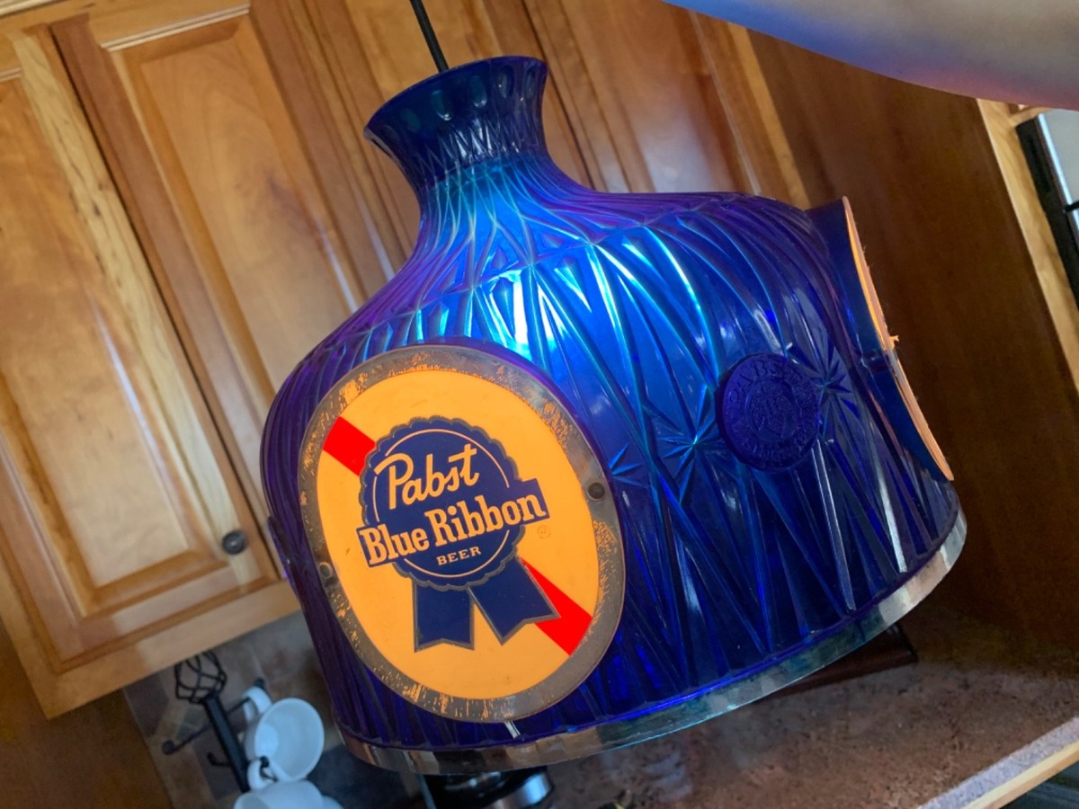 Vintage 60's PABST Blue Ribbon Beer PBR Hanging Ceiling Light Bar