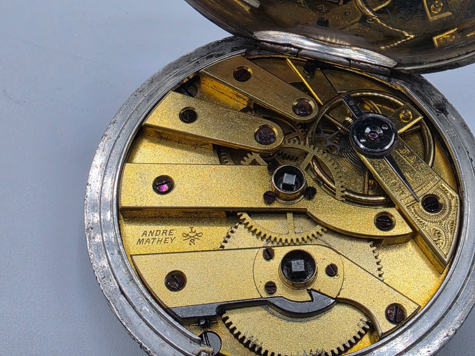 Solid Silver ANDRE MATHEY Pocket Watch 1884 Birmi… - image 2