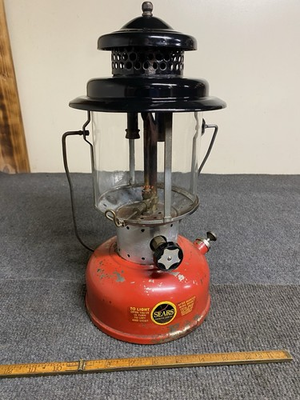 #ad Vintage 1964 Sears Lantern Red And Black Coleman amp; Original Pyrex Globe USA $175.00