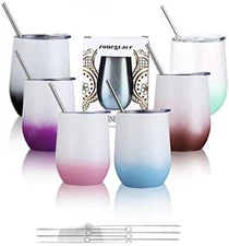 ZONEGRACE 6 Pack 12 Oz Stainless Steel Stemless Wine Glass Tumbler Double Wall V