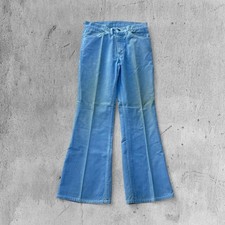 Vintage 70s Levi's Bell Bottoms Corduroy Pants Women's 30x27 Talon Zipper Blue