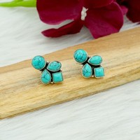 925 Sterling Silber Natur TüRkis Edelstein Ohrstecker - BöHmischer Schmuck