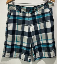 OP Ocean Pacific Shorts Mens 32 Blue Plaid 4-pockets Beach Lightweight
