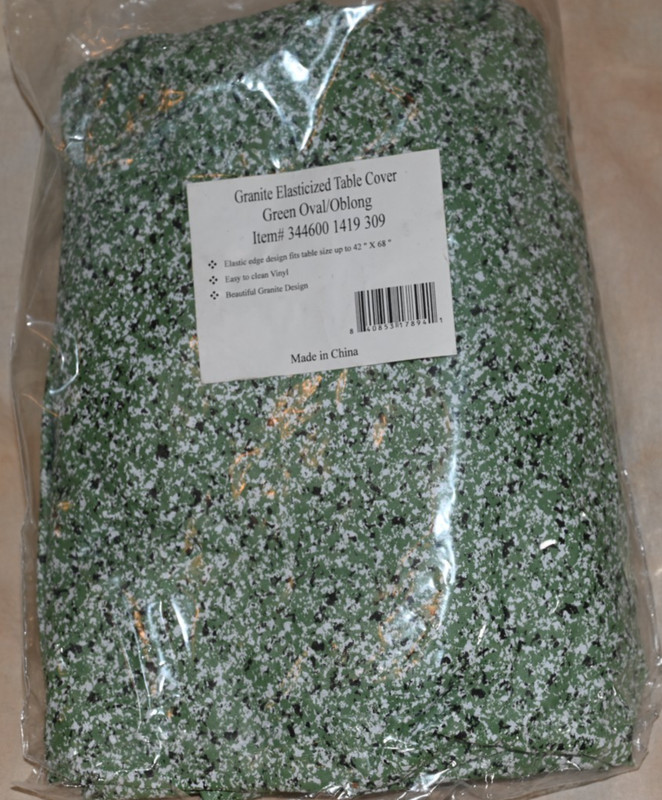 Granite Green Black White -Kitchen Vinyl Elasticized, Oblong Oval 42x68 NEW