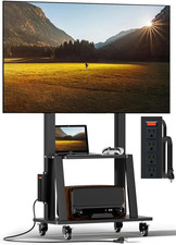 Rolling TV Stand with Power Outlet Mobile TV Stand on Wheels 32-75 Inch TVs 130L