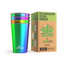 Stainless Steel Cups 16 Oz Pint Tumbler 4 Pack Premium Metal Drinking Glasse...