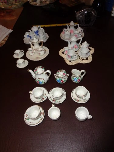 Lot of 5 Sets - Doll House Tea Sets - Cups saucers & pitchers - Good condition