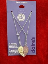Claire  s Best Friends Purple Glitter Color-Changing Split Heart Necklaces new