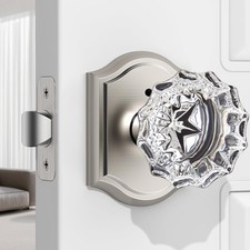 1 Pack Glass Door Knob, Rosette Shaped Crystal Door Knobs with Lock, Satin Ni...