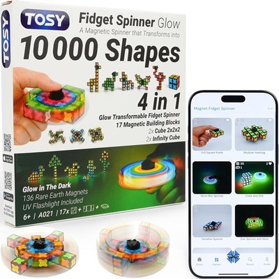 TOSY Magnet Fidget Spinner 17 Blocks Glow Transformable 136 Embedded Magnets