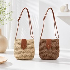 Women Straw Woven Beach Bag Summer Crossbody Tote Handbag Shoulder Bag
