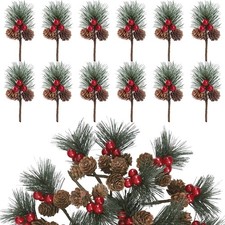 Christmas Pine Cone Red Berry Picks Stems Floral Picks for Xmas Wreath DIY