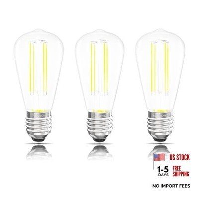 Edison Bulbs E26 Medium Base 5000K Daylight ST58 6W（3 Count) 5000k Daylight