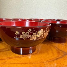 Japanese Tame Lacquer Style Soup Bowls Set of 10 Plum Gold
