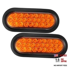 6" Inch Amber Oval 24 LED Mid Turn Tail Signal Truck Light w Rubber 2x Amber