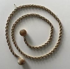 Vintage Boho Mod Retro Gold Tone Metal Rope Link Chain Filigree Ball Belt 47  