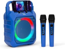 Karaoke Machine w/ 2 Wireless Mics Bluetooth Speaker RGB Lights Blue