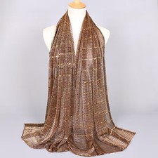 Fashion Evening Brown Coffee w/ Metallic Print Scarf Wrap Shawl. Size 31" X 77"