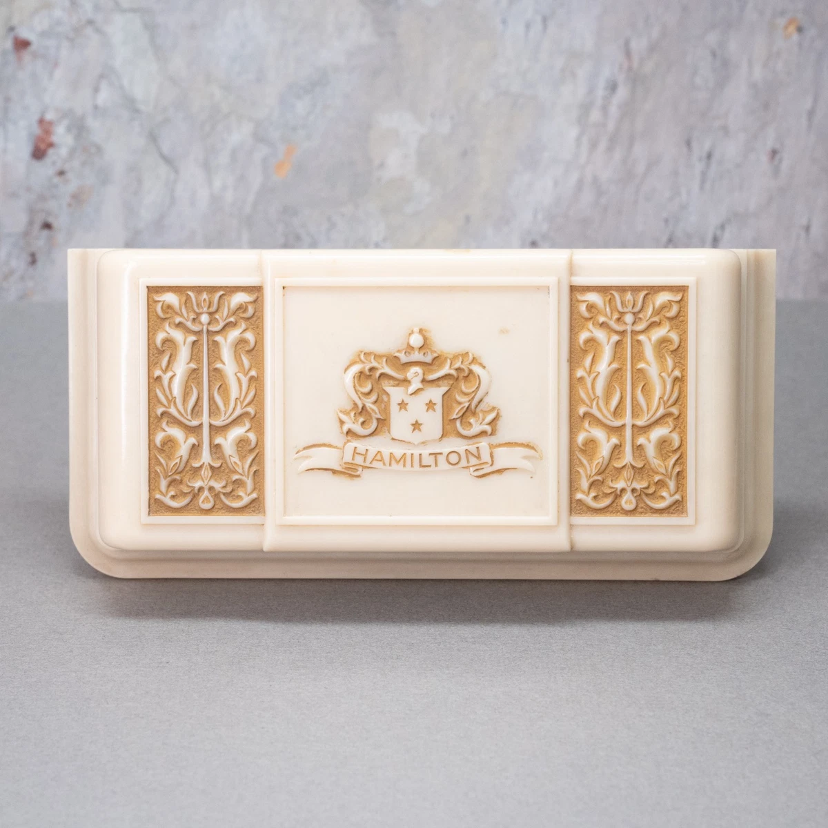 Vintage Pink/Gold Tone Hamilton Aztec Celluloid Case For Watch Empty Box Only Vintage Hamilton Watch Presentation Box, Cream Tone  main image 4