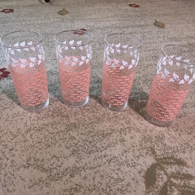 Set of 4 Vintage MCM Federal Glass Pink & White Ice Tea Tumblers c.1950
