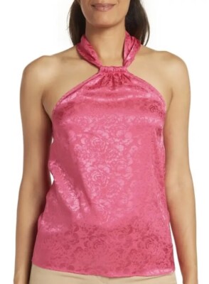 Ronny Kobo Claire Floral Halter Neck Top Hot Pink Sz L NWT | eBay